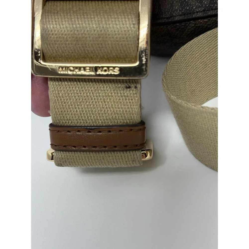 MICHAEL KORS SLOAN EDITOR BROWN MK MEDIUM FLAP CENTER STRIPE MESSENGER BAG